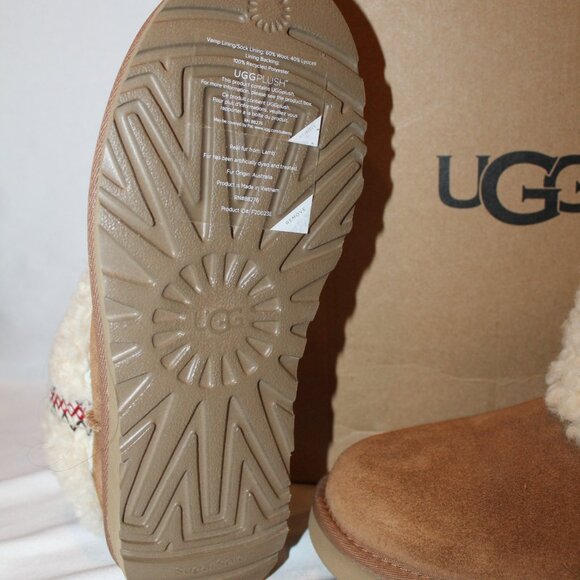 NIB UGG WOMEN'S ULTRA MINI SUEDE SHEARLING LINED BRAID BOOTS CHESTNUT - Picture 7 of 7